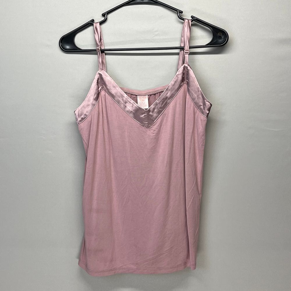 Cozy‎ Rozy Love Mauve Pink Satin Trim V-Neck Camisole Tank Top Soft Y2K Wmn Lg